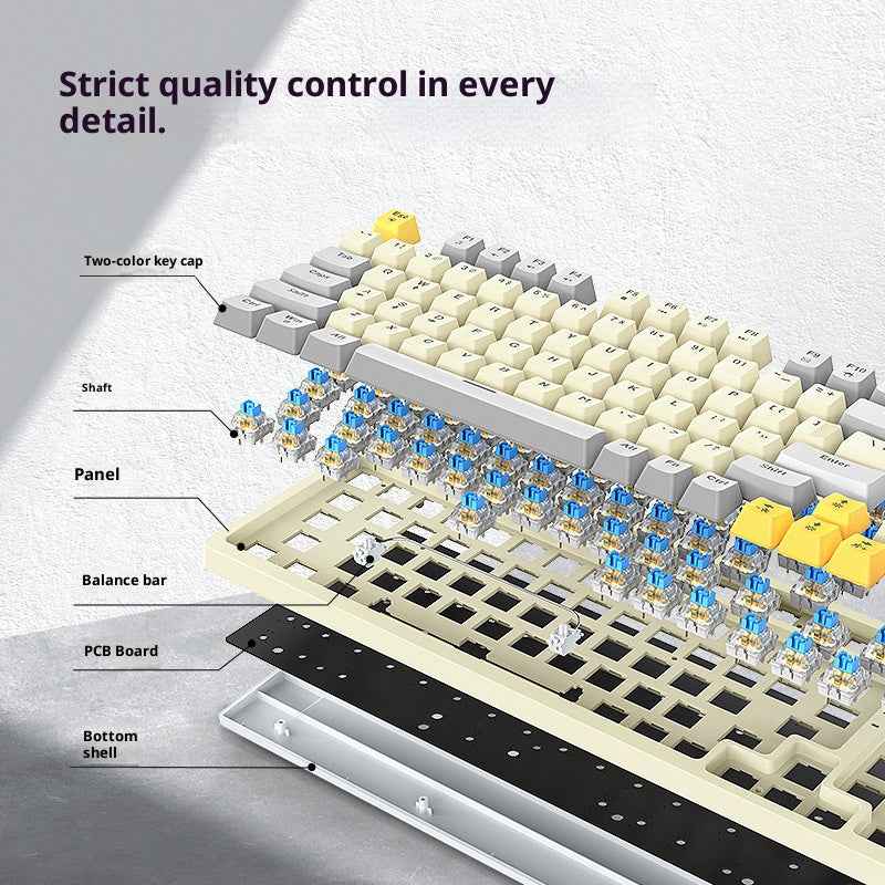 T50 Mechanical Keyboard 97-Key Wired Gaming Keyboard with RGB Light and Multimedia Knob for PC - White-Gray