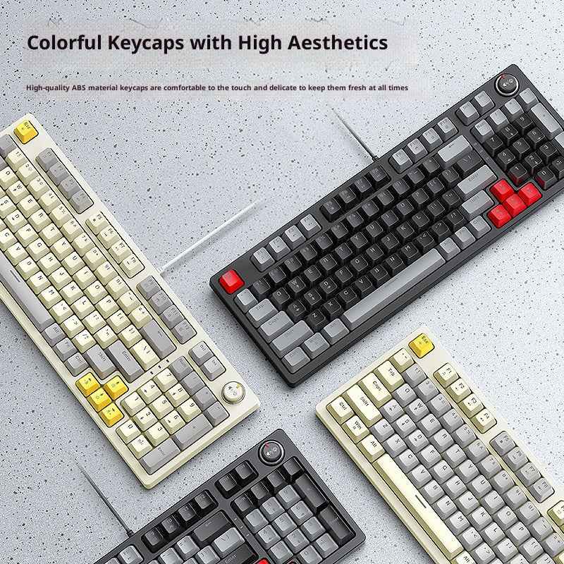 T50 Mechanical Keyboard 97-Key Wired Gaming Keyboard with RGB Light and Multimedia Knob for PC - White-Gray