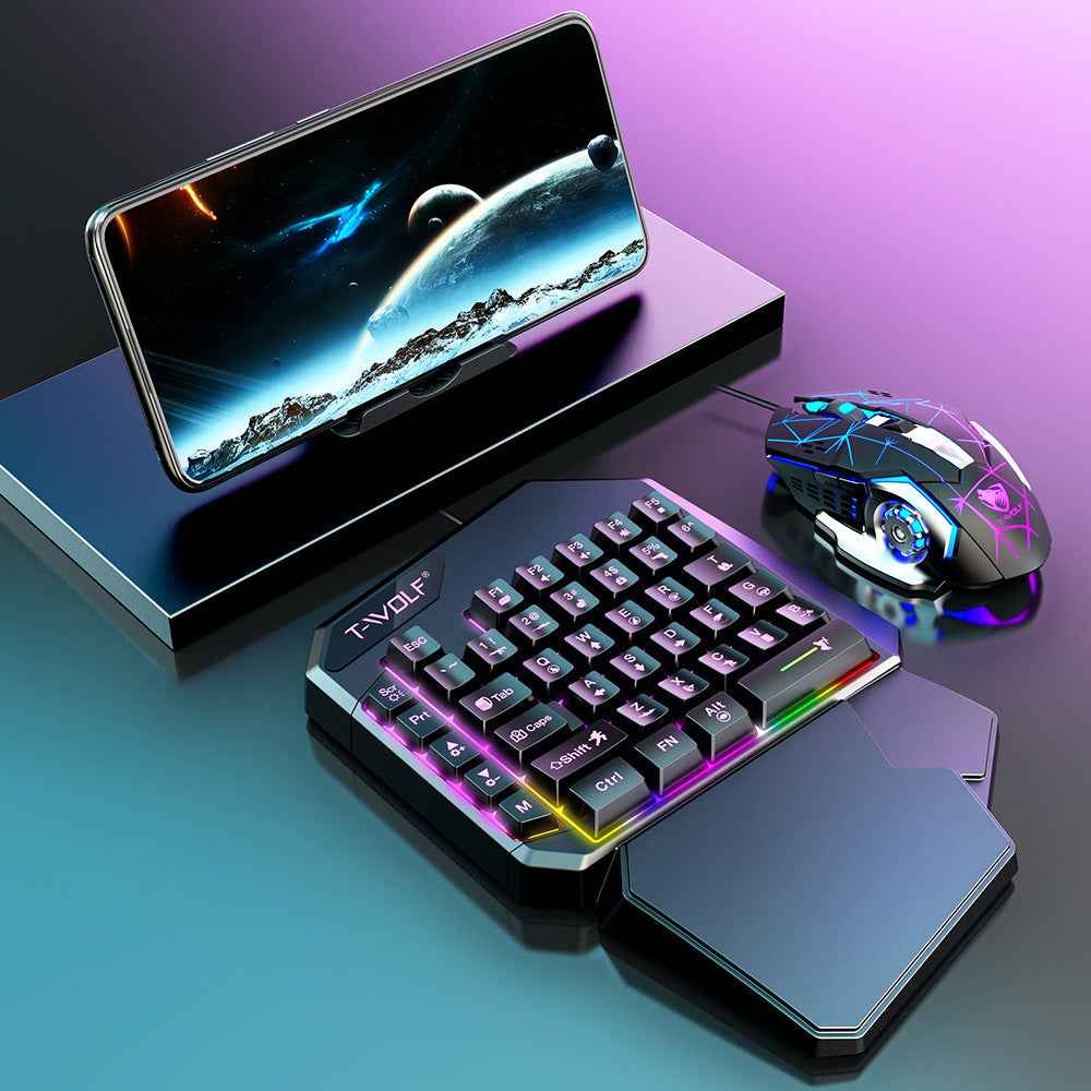 TF950 5PCS Gaming Keyboard Mouse Set Wired 40-Key Keyboard Mouse with Stand and Adapter for Android Phone Tablet  - Black
