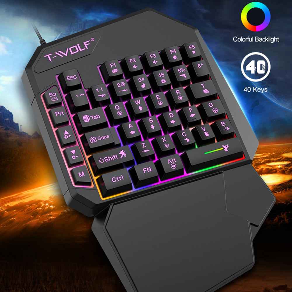 TF950 5PCS Gaming Keyboard Mouse Set Wired 40-Key Keyboard Mouse with Stand and Adapter for Android Phone Tablet  - Black
