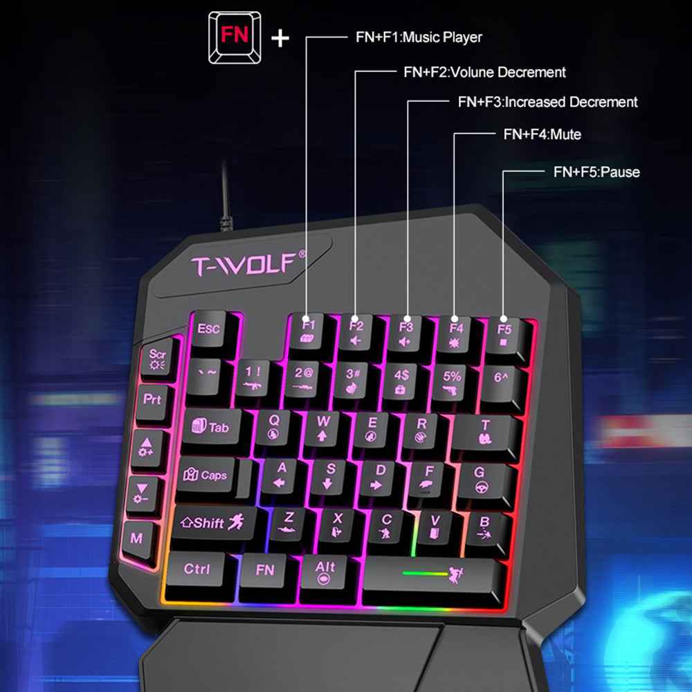TF950 5PCS Gaming Keyboard Mouse Set Wired 40-Key Keyboard Mouse with Stand and Adapter for Android Phone Tablet  - Black
