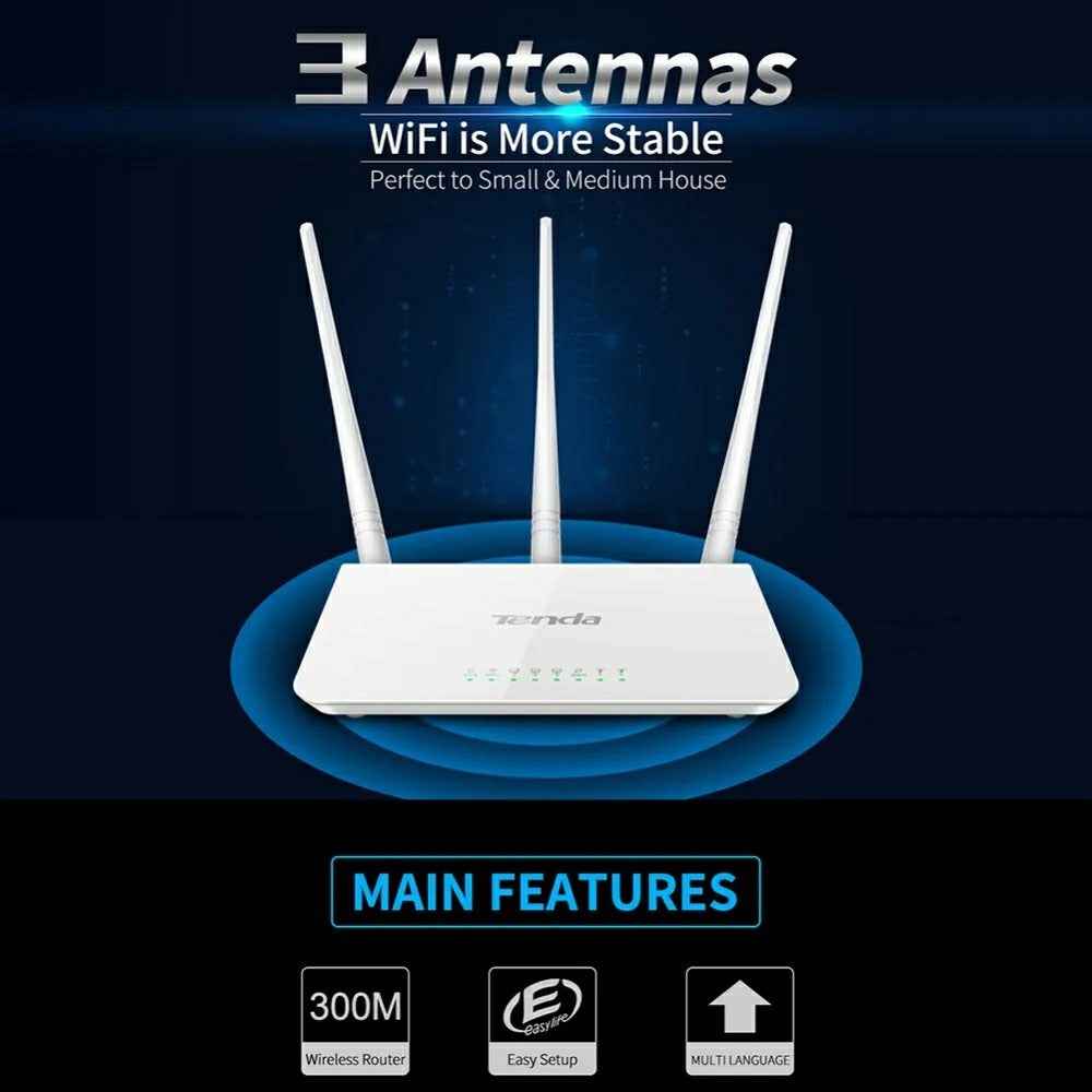 F3 Wireless Router 300M WiFi 3x5dBi Antennas Fiber Broadband for Home, EU Plug
