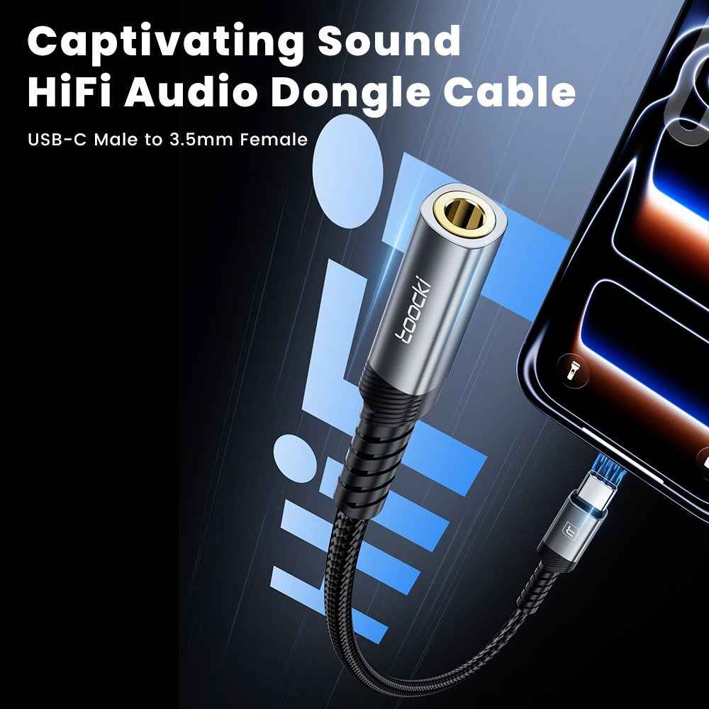 TQ-YP09A 0.12m USB-C Male to 3.5mm Female Audio Adapter Cable HiFi DAC Chip Aux Cable for Headphones