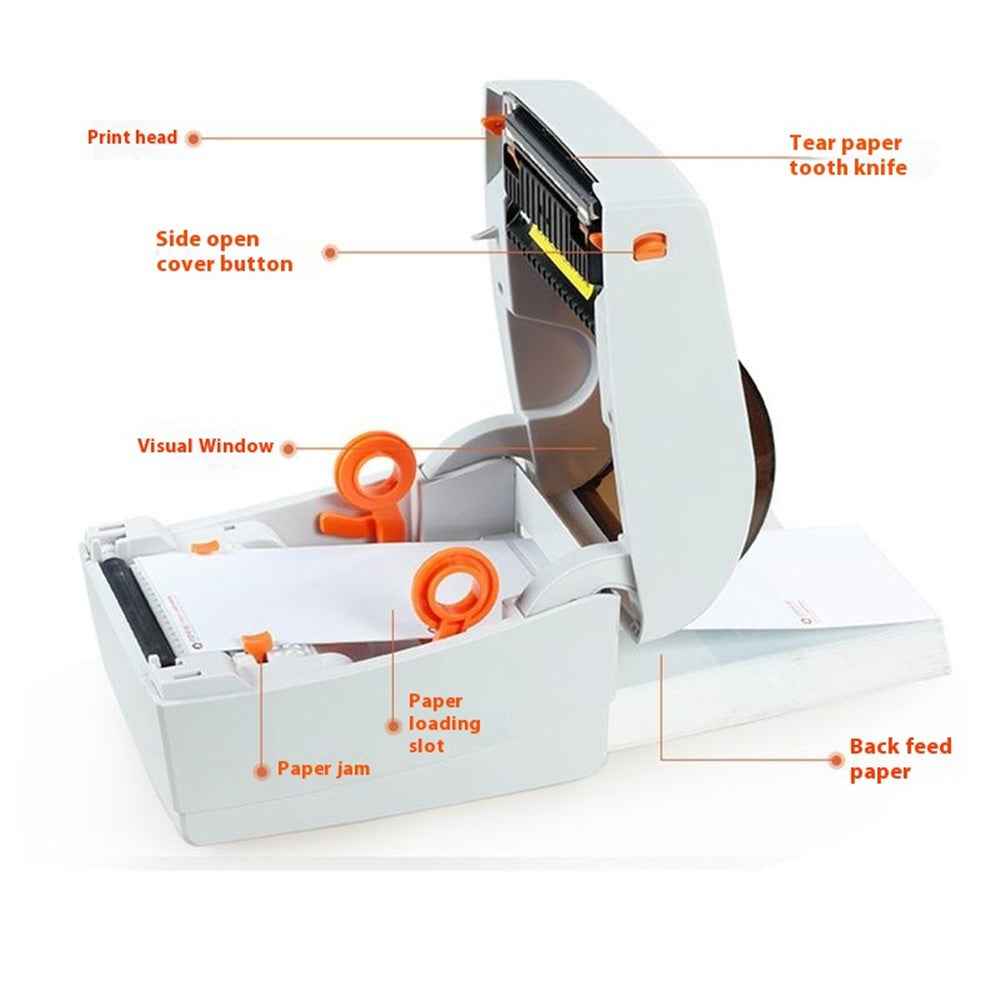 TP403 180mm / s Fast Printing Desktop Thermal Printer Barcode Label Printer, USB+Bluetooth-compatible Version - US Plug