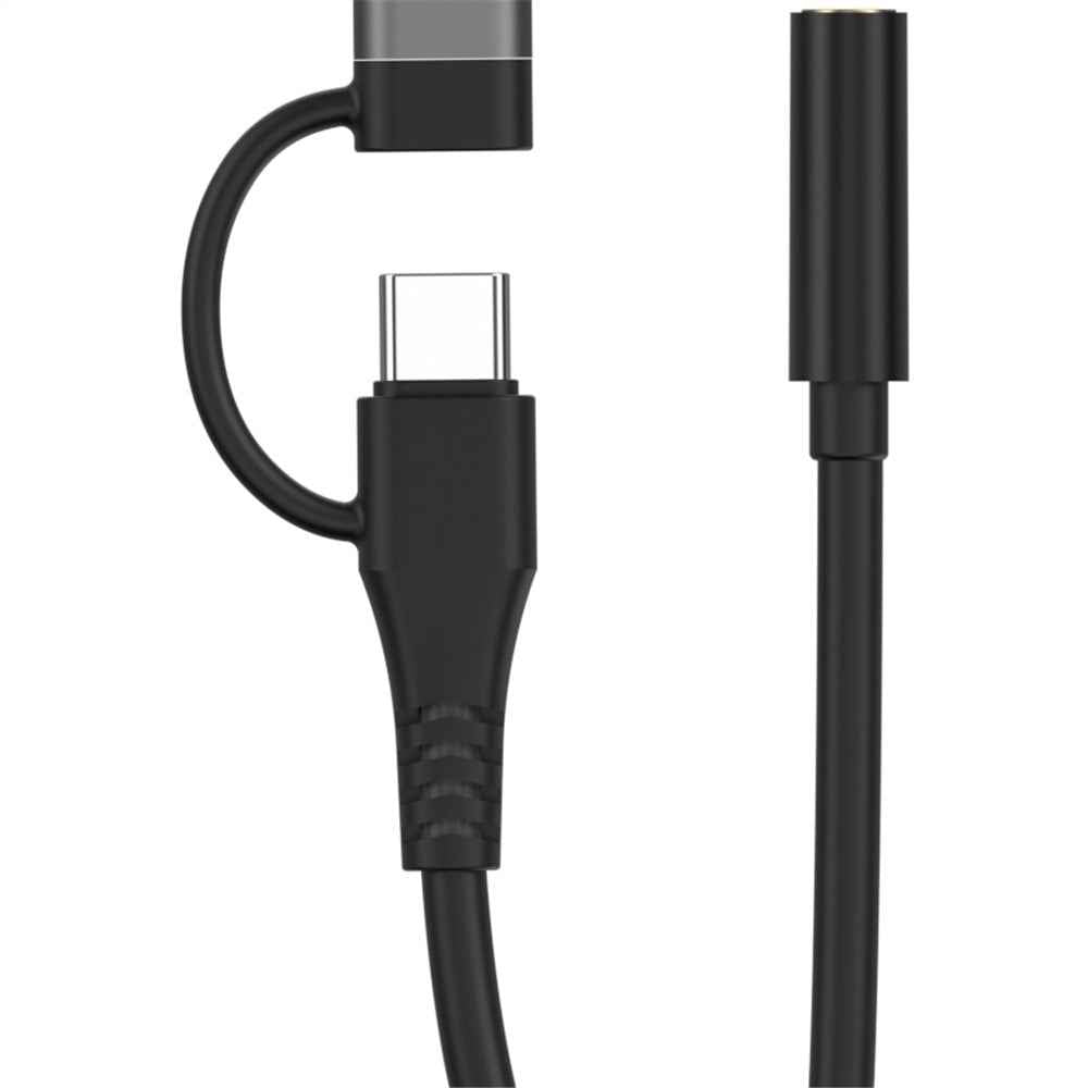 Type-C / 8-Pin Male to 3.5mm Female 2-in-1  Audio Cable Digital Chip Headphone Connection Adapter Cable - Black