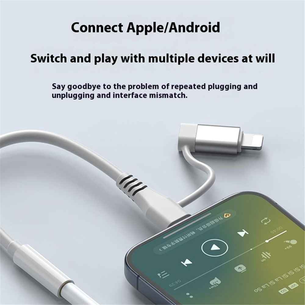 Type-C / 8-Pin Male to 3.5mm Female 2-in-1  Audio Cable Digital Chip Headphone Connection Adapter Cable - Black
