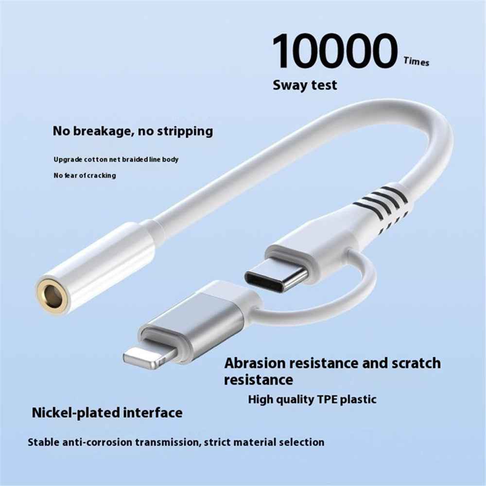 Type-C / 8-Pin Male to 3.5mm Female 2-in-1  Audio Cable Digital Chip Headphone Connection Adapter Cable - Black