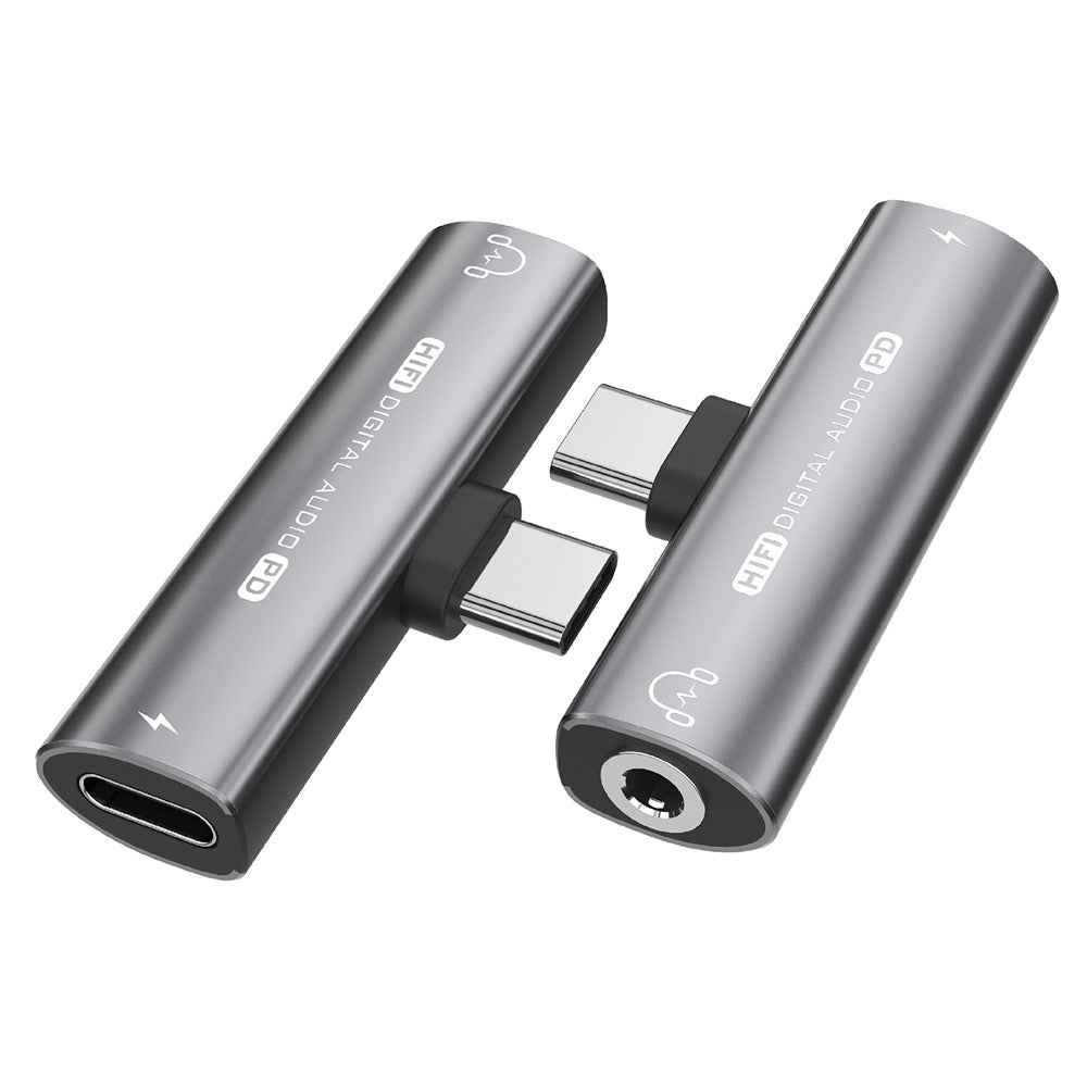 Type-C Male to Type-C + 3.5mm Female Jack Converter PD 27W Charging Earphone Audio Adapter for Laptop Tablet Phone - Dark Grey