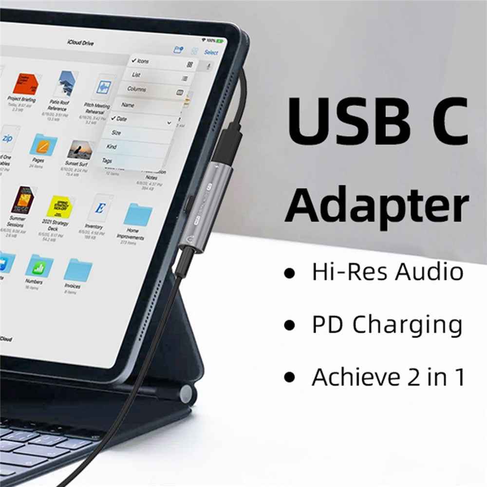 Type-C Male to Type-C + 3.5mm Female Jack Converter PD 27W Charging Earphone Audio Adapter for Laptop Tablet Phone - Dark Grey