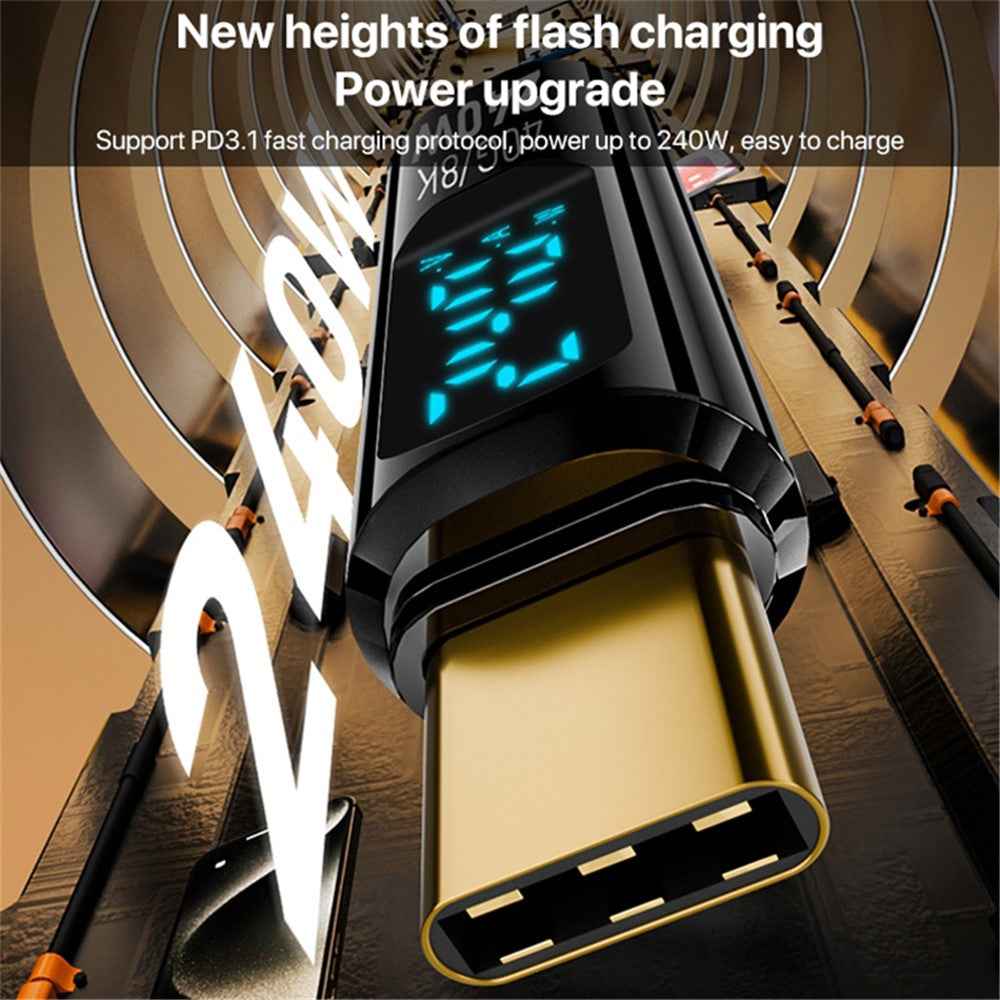 Type-C Male to Type-C Female 240W Digital Display Charging Data Video Transmission Adapter