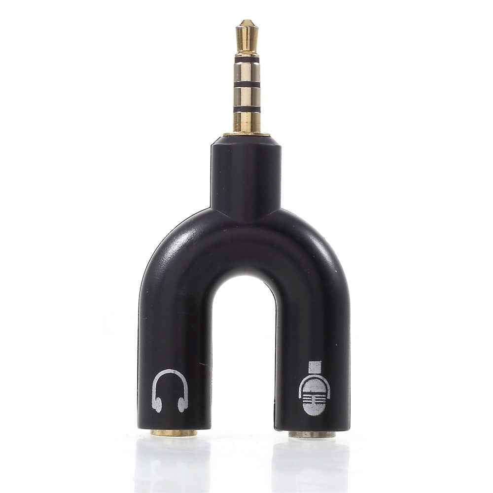 U Shape 3.5mm Stereo Audio Male to 2 Female Headphone/Mic Splitter Adapter