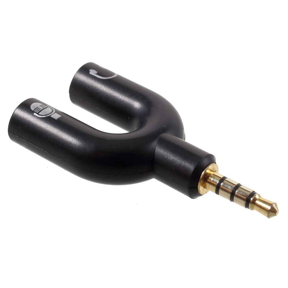 U Shape 3.5mm Stereo Audio Male to 2 Female Headphone/Mic Splitter Adapter