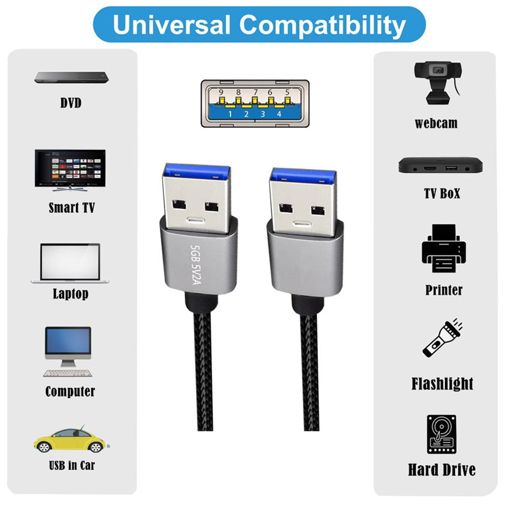 U3-075-AM-0.3m-USB-3.0-Male-to-Male-Cord-5Gbps-Data-Transfer-for-Cameras,-DVD-Player,-Hard-Disk-(Silver-Shell)