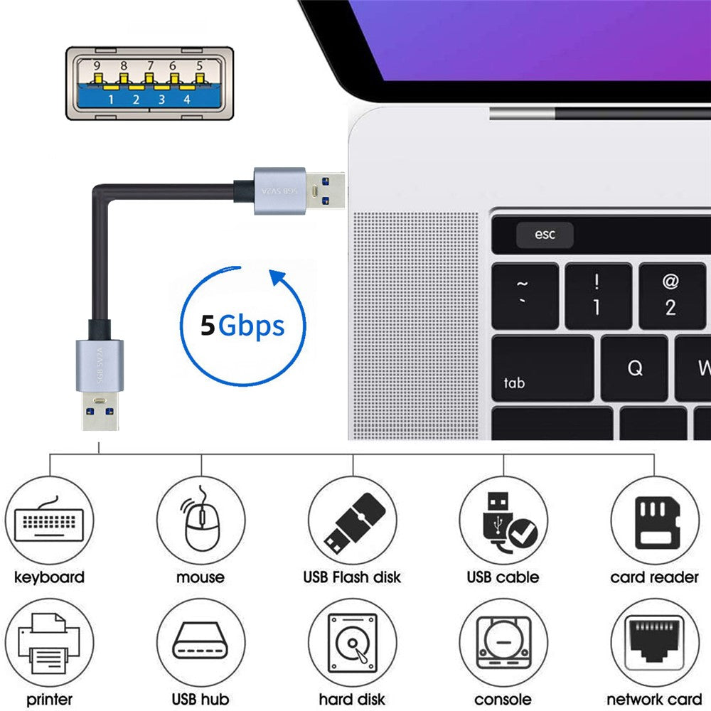 U3-075-AM-0.3m-USB-3.0-Male-to-Male-Cord-5Gbps-Data-Transfer-for-Cameras,-DVD-Player,-Hard-Disk-(Silver-Shell)