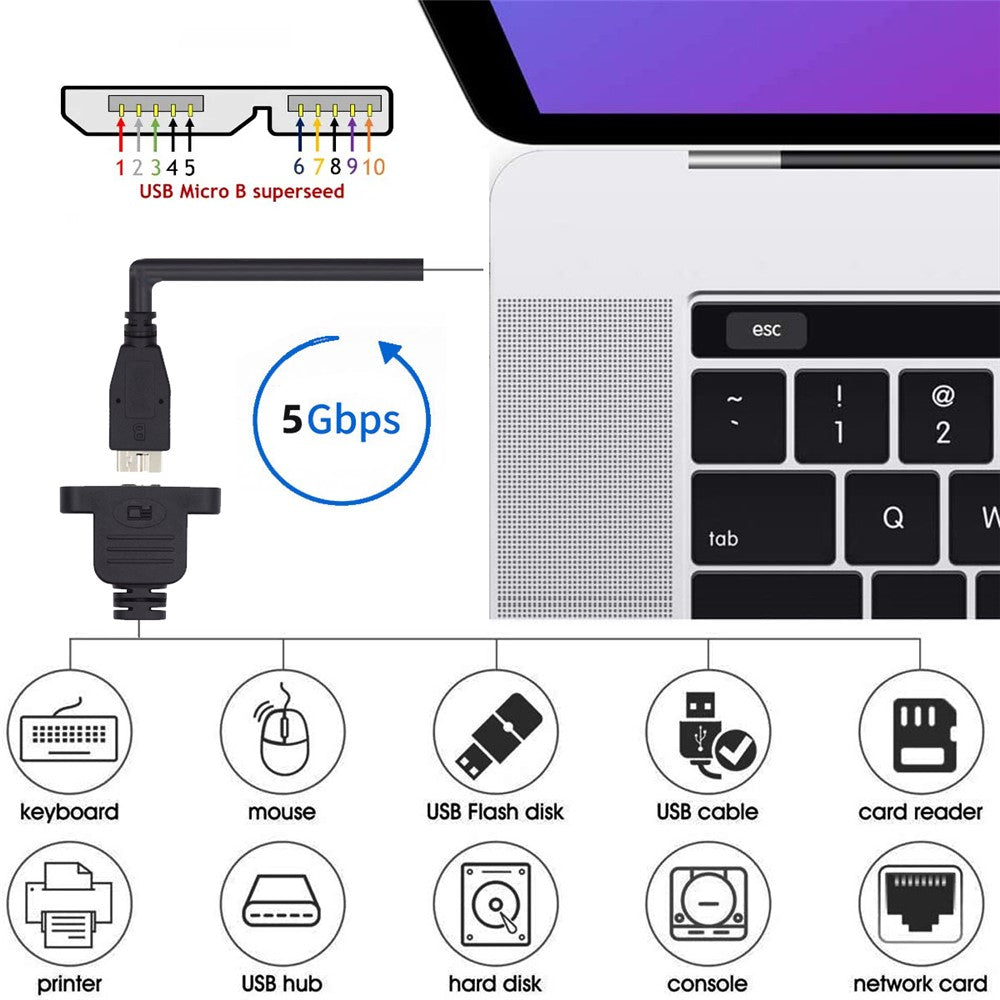 U3-083-AM-50cm-Type-A-USB-3.0-Male-to-Micro-3.0-Type-B-Female-Converter-5Gbps-Screw-Mount-Type-Extension-Cable