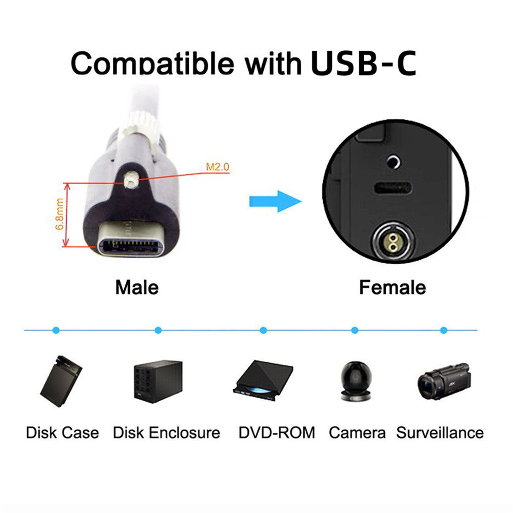 UC-047-1.2M-USB-3.1-Type-C-Locking-Connector-to-USB-3.1-Type-C-Cable-for-Camera-with-Panel-Mount-Screw