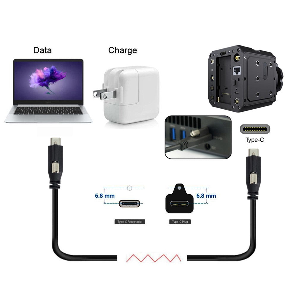 UC-047-1.2M-USB-3.1-Type-C-Locking-Connector-to-USB-3.1-Type-C-Cable-for-Camera-with-Panel-Mount-Screw