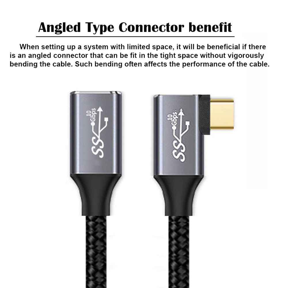 UC-058-RI-2.0M 2m 90 Degree Right Angled USB-C USB 3.1 Male to Female Cable Alloy Connector Extension Cable