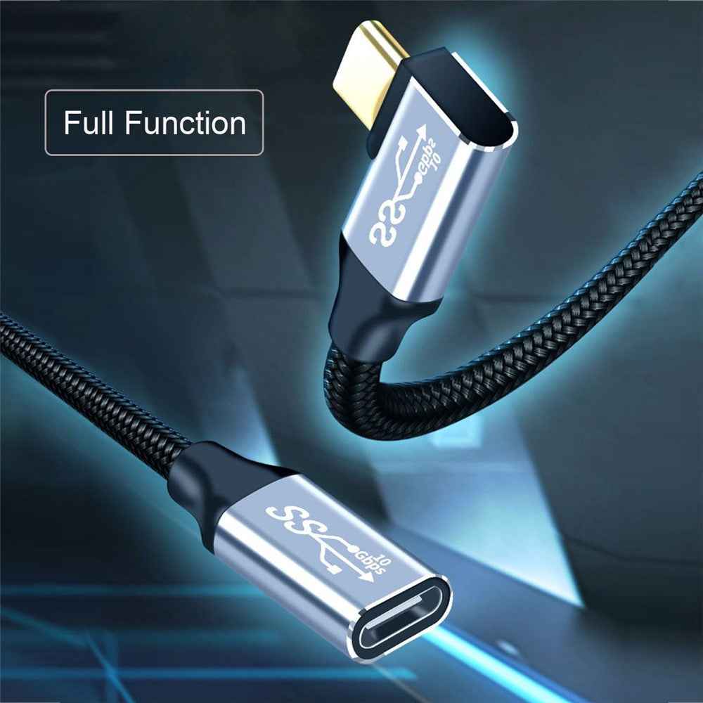 UC-058-RI-2.0M 2m 90 Degree Right Angled USB-C USB 3.1 Male to Female Cable Alloy Connector Extension Cable