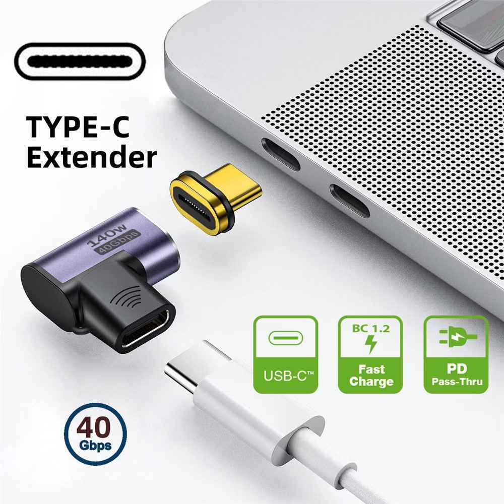 UC-062-RI 40Gbps USB4 Magnetic Type C Male to Female Left Right Angled 140W Power Data 8K Video Adapter for Laptop Phone