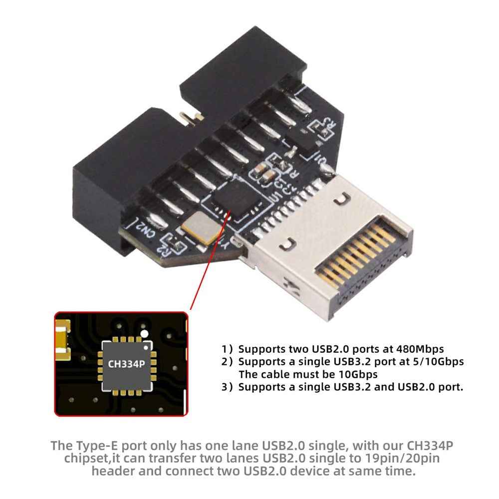 UC-141-TC005 Type-E IDC Socket USB 3.1 Front Panel Header to USB 3.0 20Pin Header Extension Adapter with CH334P Chip