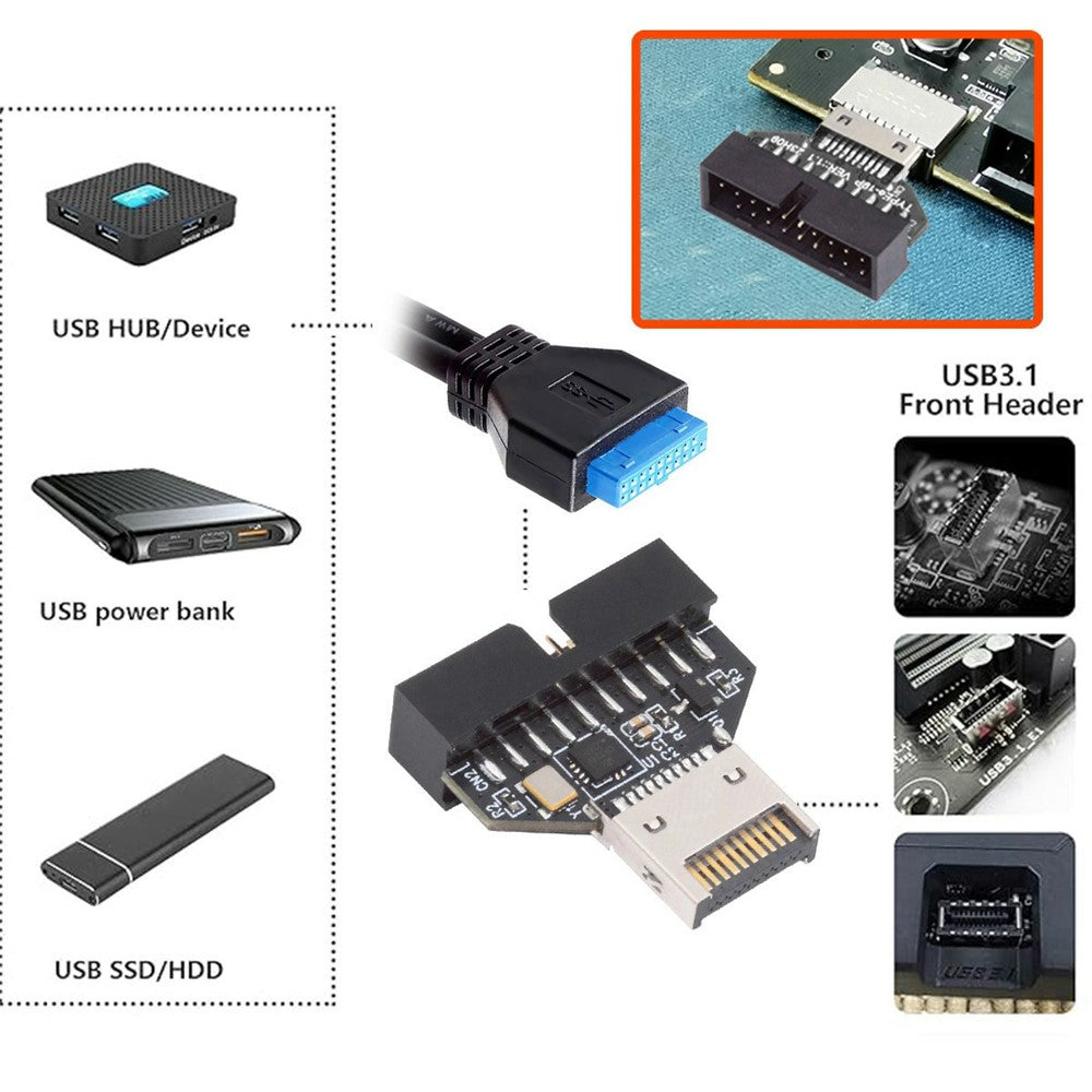 UC-141-TC005-Type-E-IDC-Socket-USB-3.1-Front-Panel-Header-to-USB-3.0-20Pin-Header-Extension-Adapter-with-CH334P-Chip