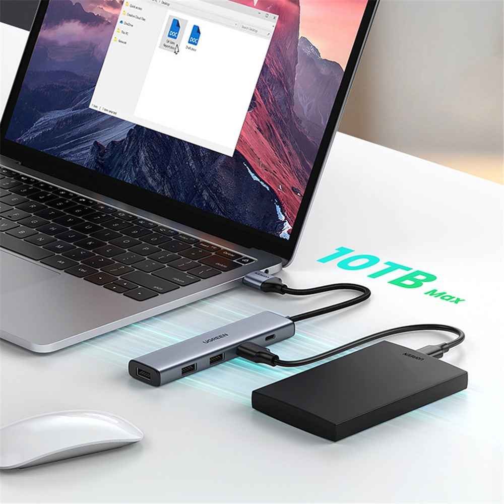 20805 5 in 1 USB to 4-USB + Type C Adapter 5V 2A Multi-Port USB3.0 Hub 5Gbps High-Speed Data Transfer Converter for Laptop, iMac, Surface Pro, XPS, U Disk, HDD