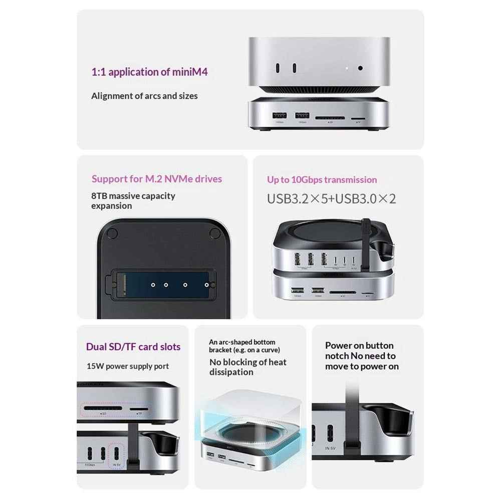 CM841-65487 11-in-1 USB-C Hub for Mac Mini M4  /  M4 Pro M.2 NVMe SSD Enclosure Docking Station