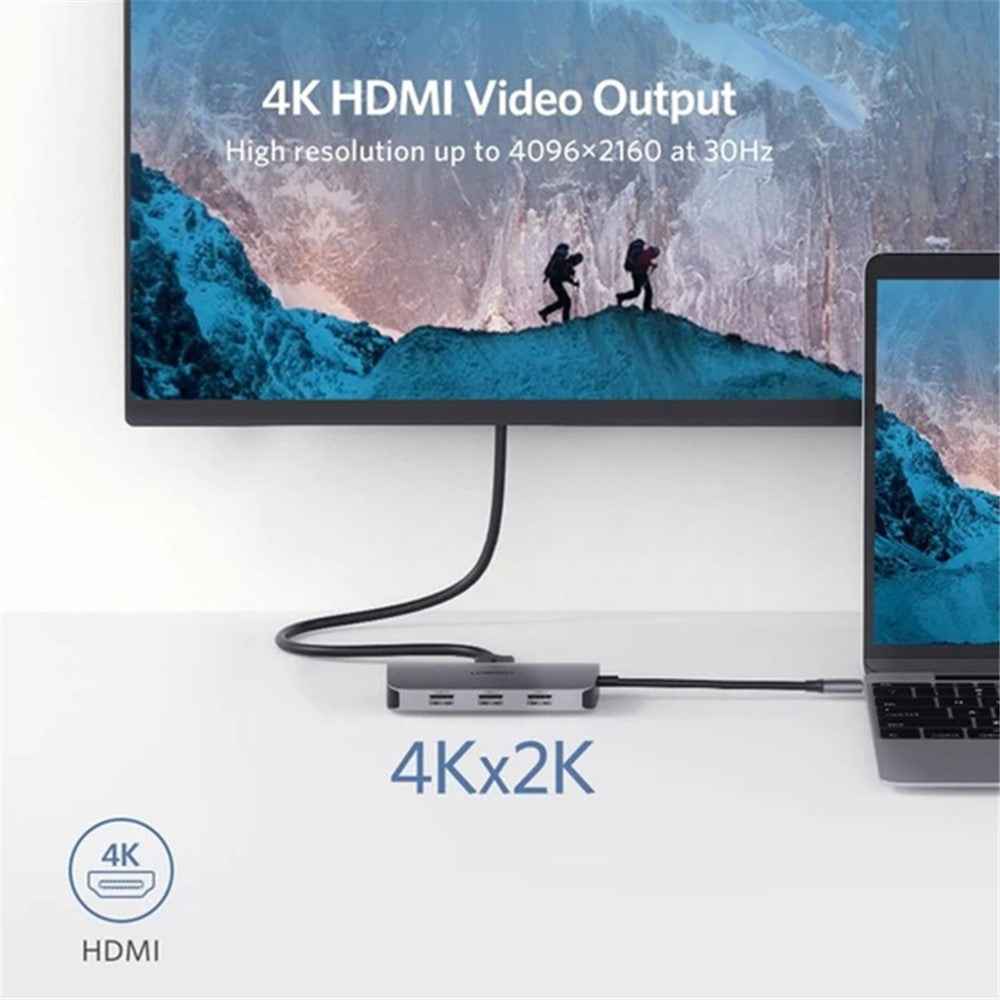 USB Type C Adapter 6-in-1 USB-C Hub with 4K HDMI RJ45 Ethernet Lan USB3.0 Type-C PD Charge
