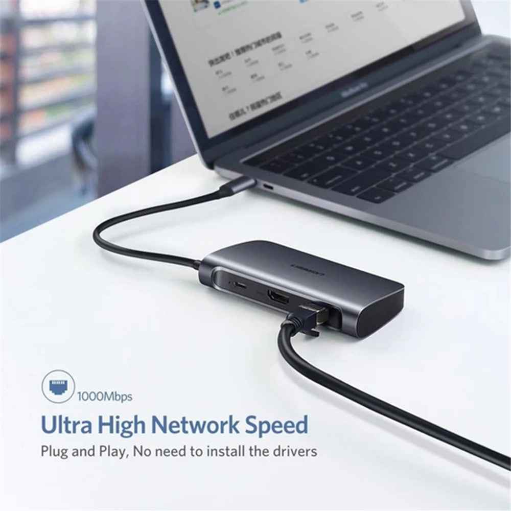 USB Type C Adapter 6-in-1 USB-C Hub with 4K HDMI RJ45 Ethernet Lan USB3.0 Type-C PD Charge