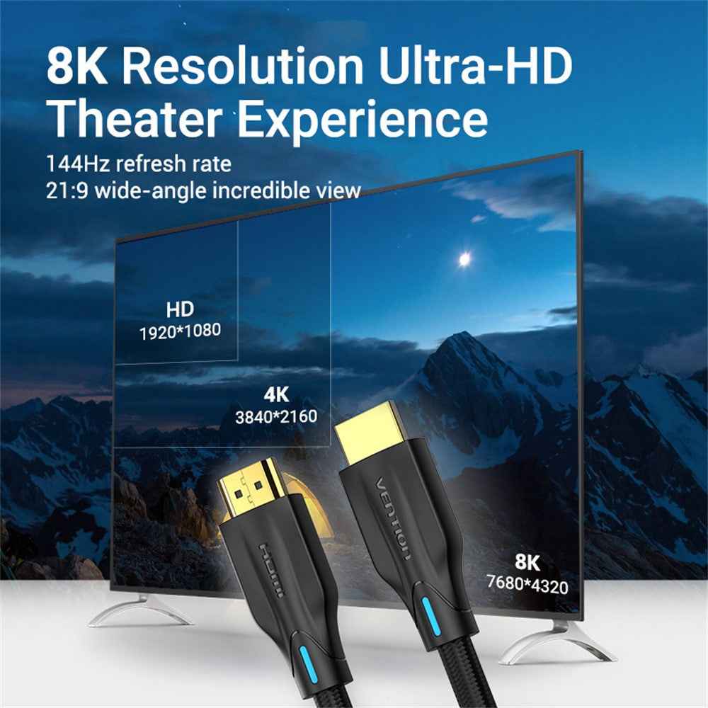 1.5m HDMI Male to Male 8K HD Video Cable Cotton Braided HDMI Wire - Black