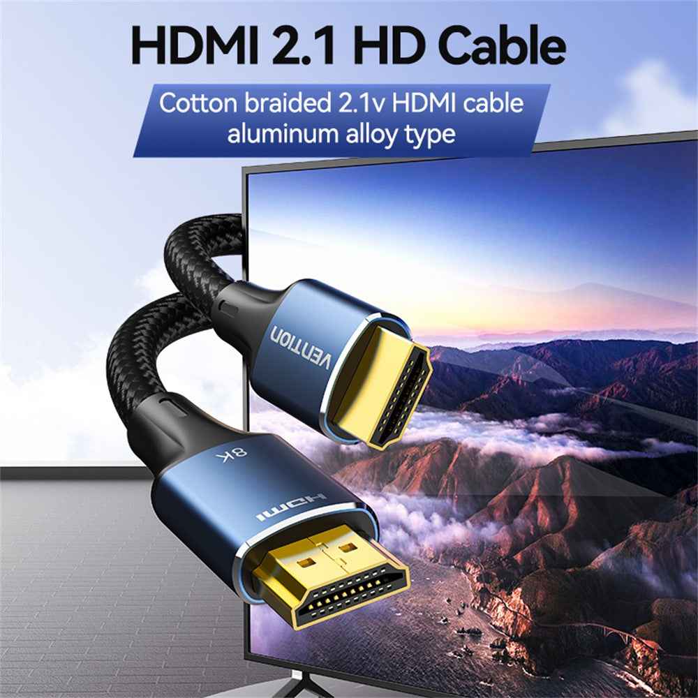 ALGLF 1m HDMI-A Male to Male 8K HD Cable Aluminum Alloy Cotton Braided HDMI Wire - Blue