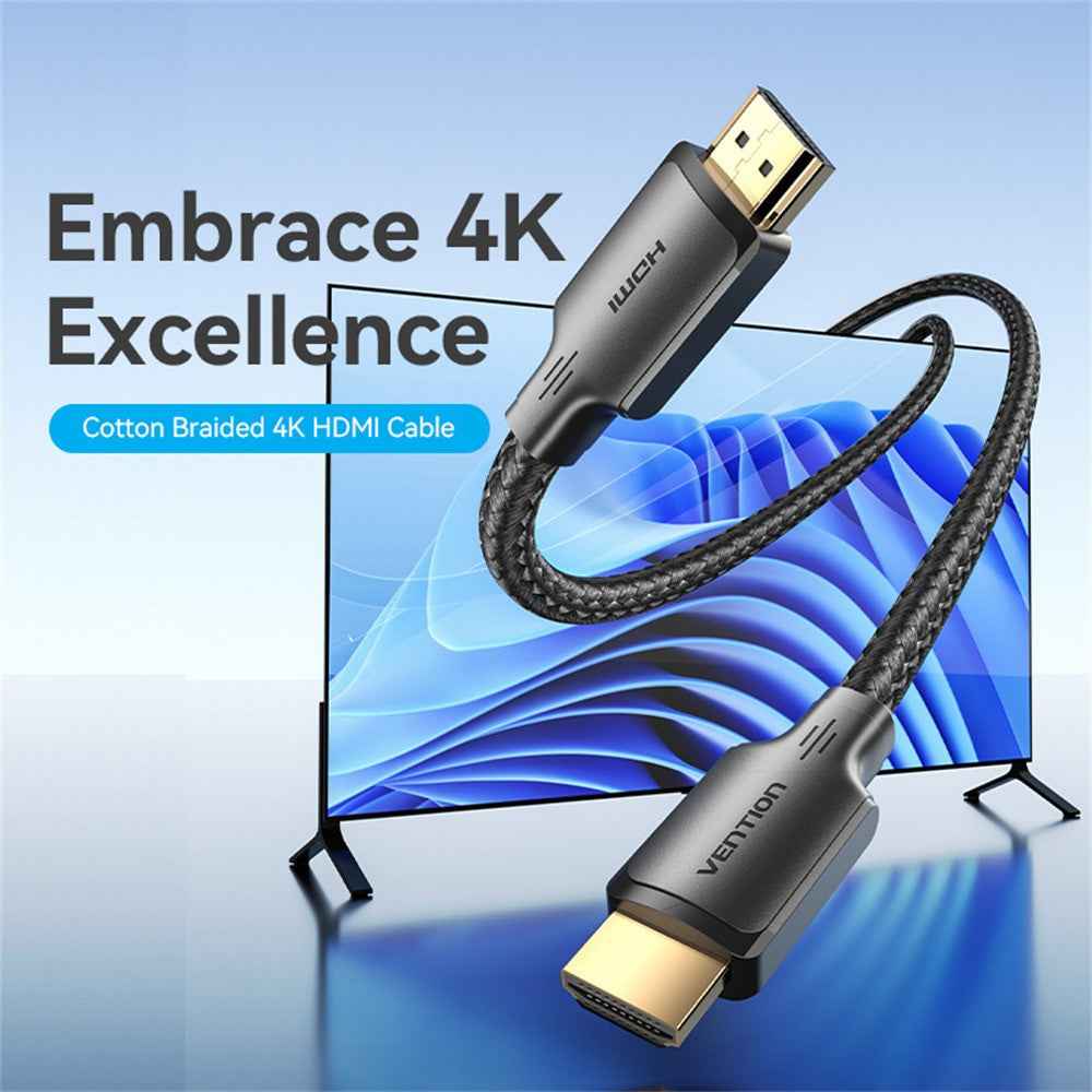 10m HDMI-A Male to Male 4K HD Video Cable Cotton Mesh Braided HDMI Cord - Black