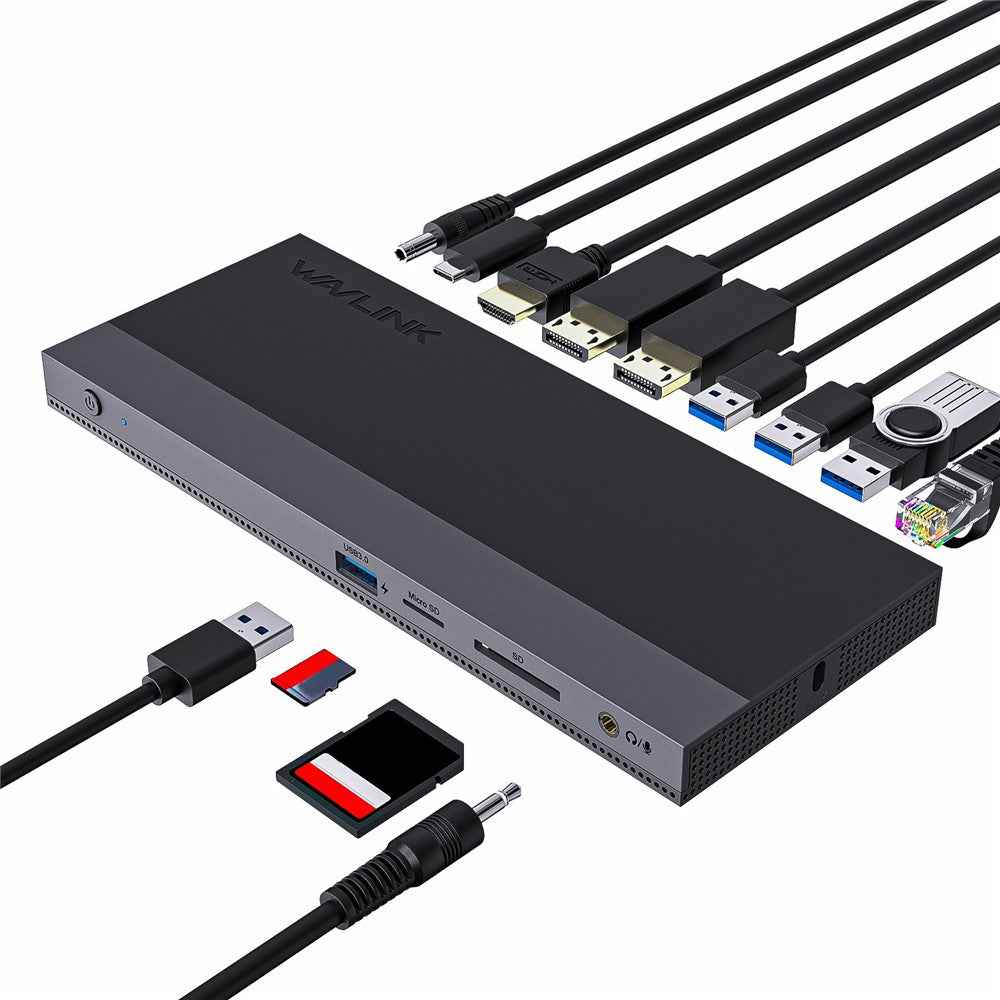 UMD01R Pro 13-in-1 Laptop Docking Station 2x DisplayPort and HD 4x USB 3.0 SD / TF Card Reader - EU Plug