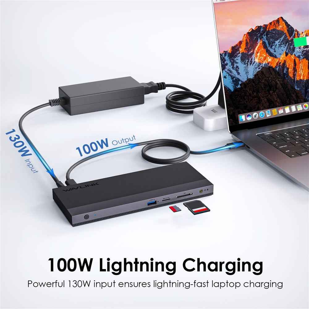 UMD01R Pro 13-in-1 Laptop Docking Station 2x DisplayPort and HD 4x USB 3.0 SD / TF Card Reader - EU Plug