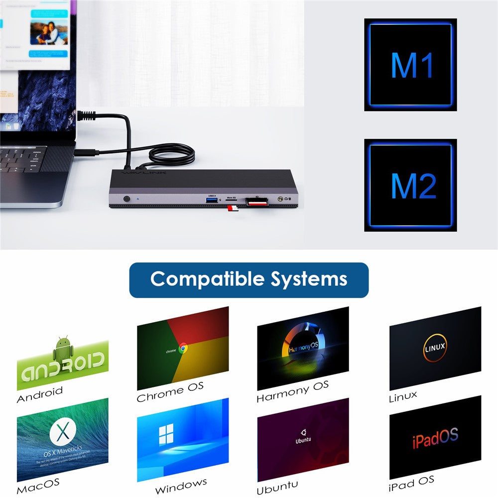 UMD01R-Pro-13-in-1-Laptop-Docking-Station-2x-DisplayPort-and-HD-4x-USB-3.0-SD-/-TF-Card-Reader-EU-Plug