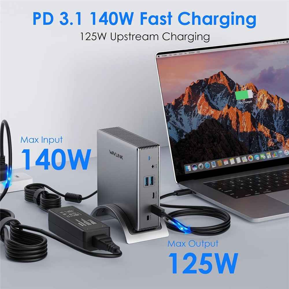 UMD27PRO Laptop Docking Station 2 HD + DP 140W PD Hub Adapter Support 8K 30Hz  /  4K 144Hz - EU Plug