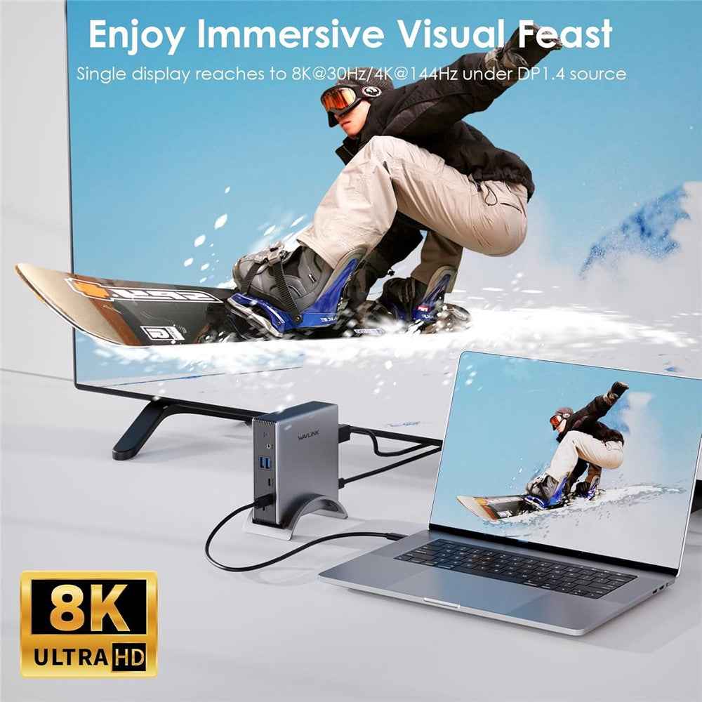 UMD27PRO Laptop Docking Station 2 HD + DP 140W PD Hub Adapter Support 8K 30Hz  /  4K 144Hz - EU Plug
