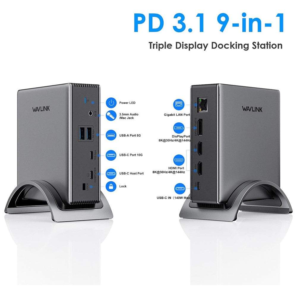 UMD27PRO-Laptop-Docking-Station-2-HD-+-DP-140W-PD-Hub-Adapter-Support-8K-30Hz-/-4K-144Hz-EU-Plug