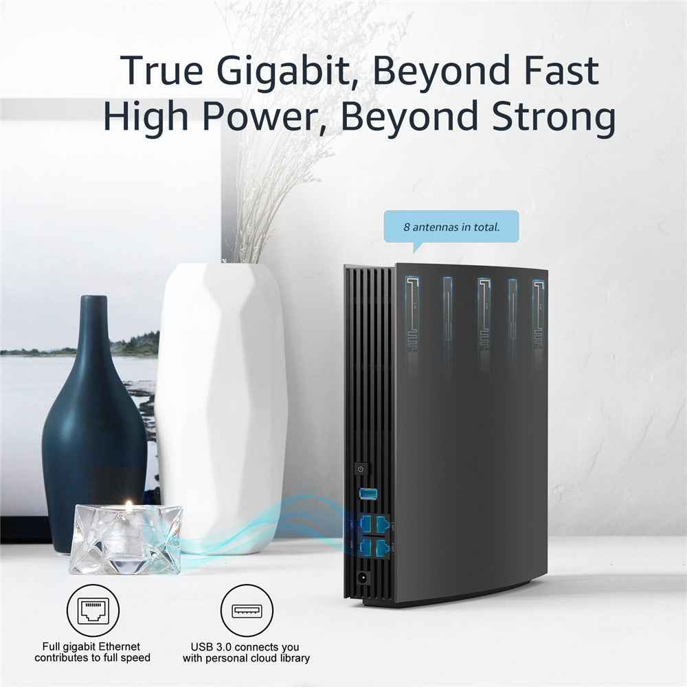 WN538A8 AC3200 Home Dual Band Gigabit Smart WiFi Router with LCD Screen - US Plug