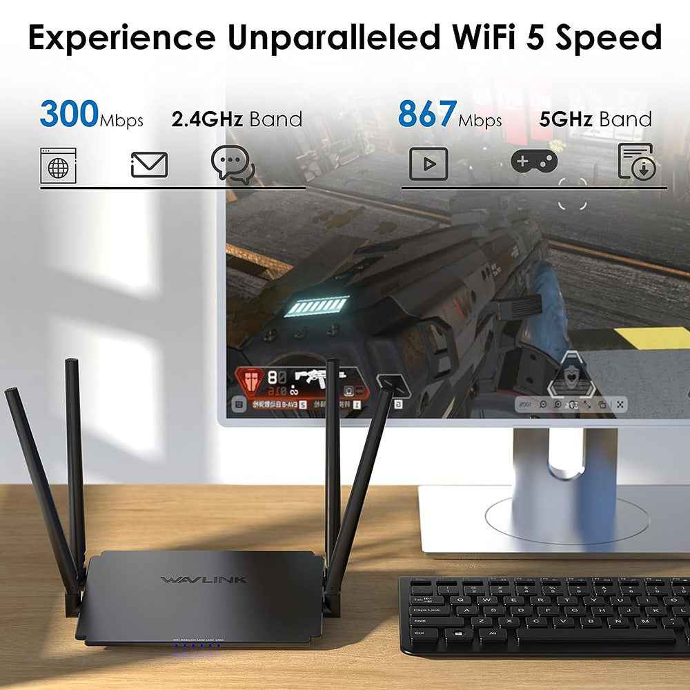 WS-WN532A3-B AC1200M Wireless Routers WPA2-PSK 300Mbps Dual Band Wireless Repeater with 4 Antennas - US Plug