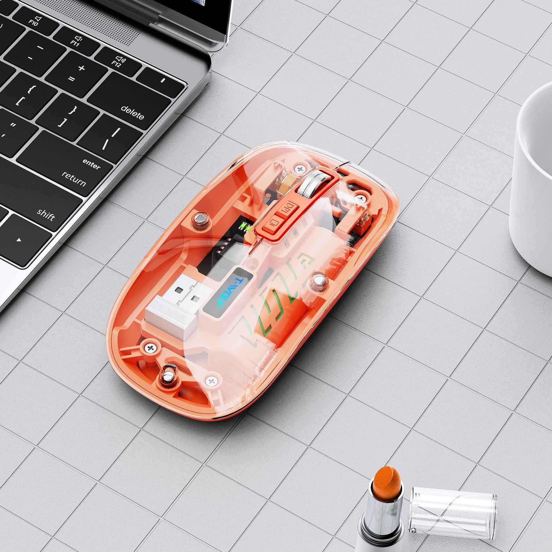 X11 Bluetooth-compatible Wireless Mouse Rechargeable Silent Dual Mode Office Mouse for PC Desktop - Transparent Orange