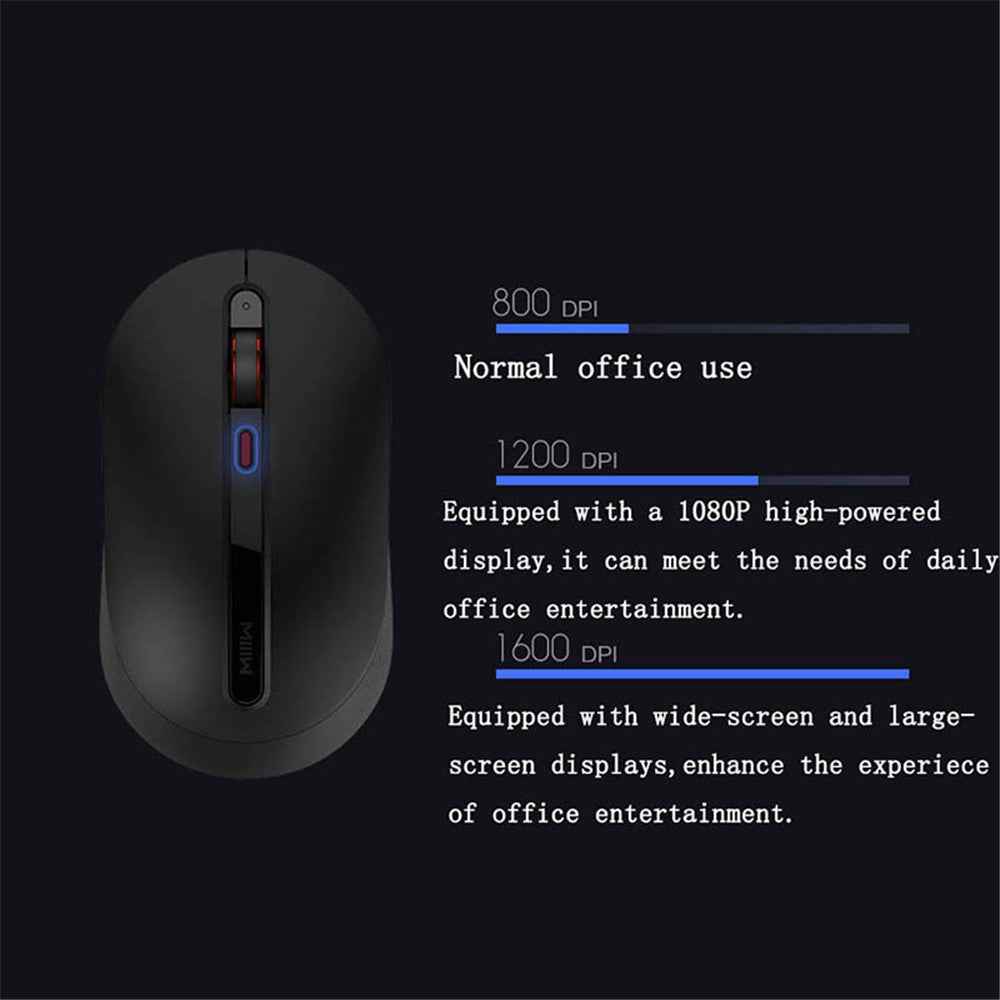 MWMM01 2.4GHz USB Wireless Silent Mouse 800 / 1200 / 1600 DPI Adjustment for Laptop Notebook Office Gaming - Black