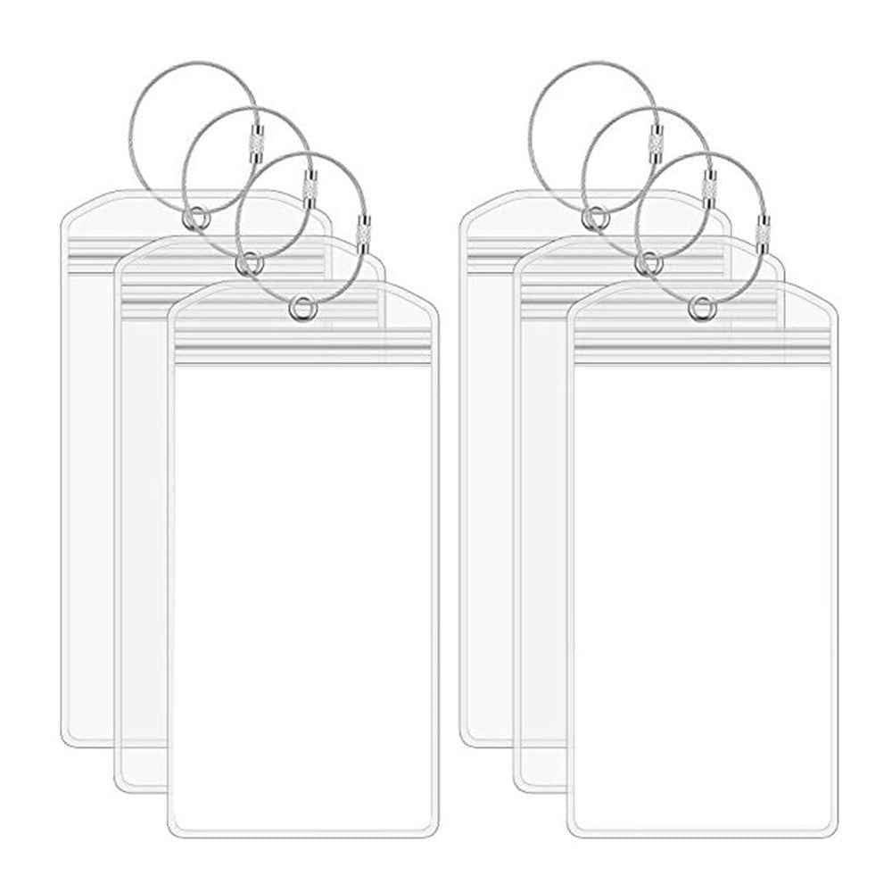 xlp01 10Pcs Luggage Tags Vertical Transparent Waterproof ID Card Holder PVC with Steel Wire Loop - Red