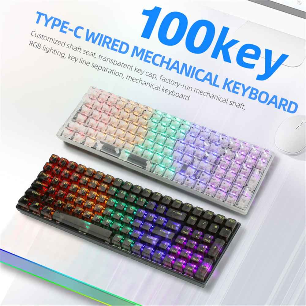 K10 Mechanical 100-Key Type-C Wired Keyboard with Clear Keycap - Transparent Black