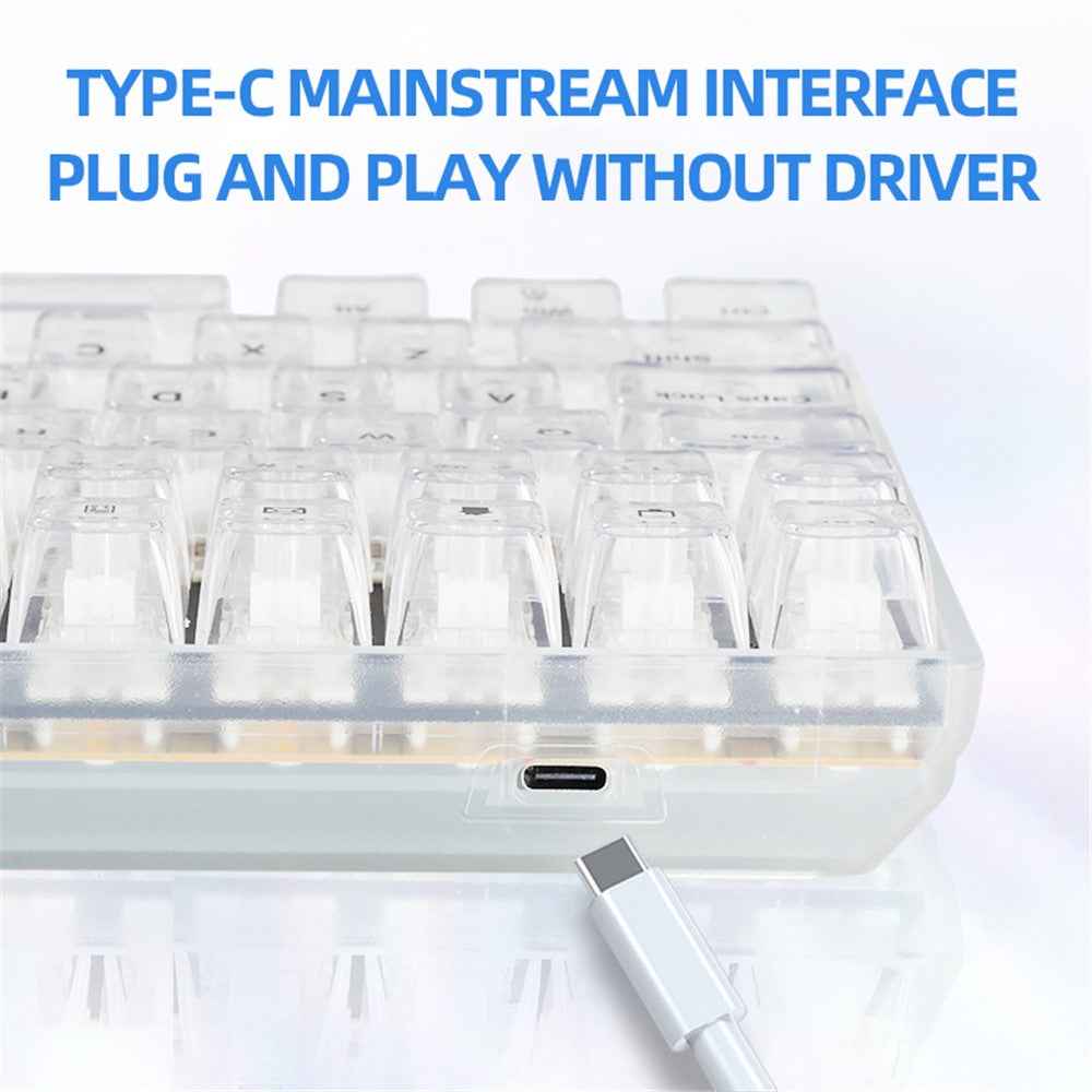 K10 Mechanical 100-Key Type-C Wired Keyboard with Clear Keycap - Transparent Black