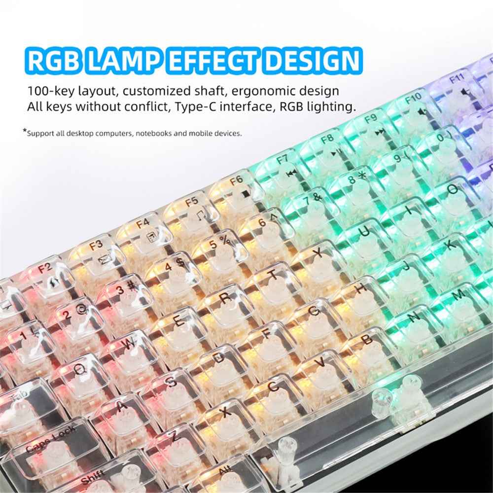 K10 Mechanical 100-Key Type-C Wired Keyboard with Clear Keycap - Transparent Black