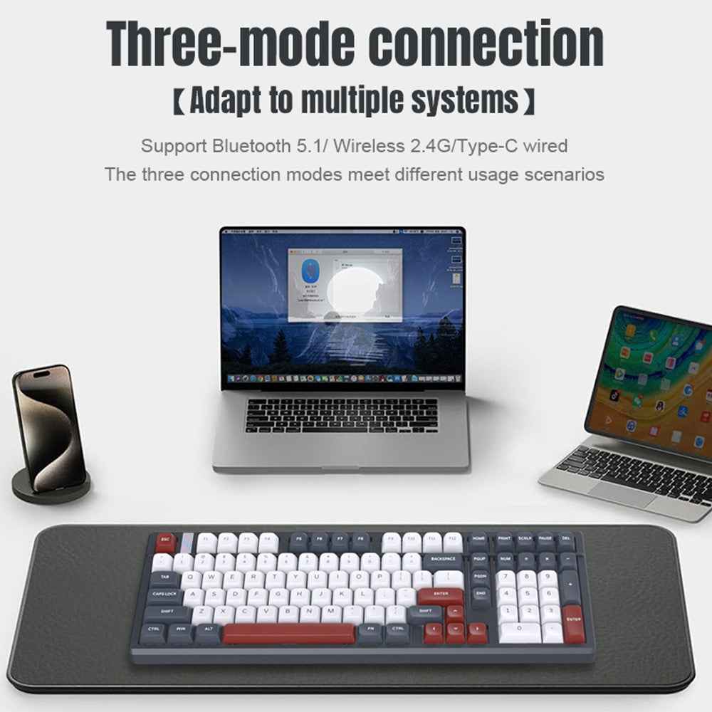 K102 102 Keys Tri-mode Keyboard Gasket Structure Mechanical Gaming Keyboard with RGB Light - White
