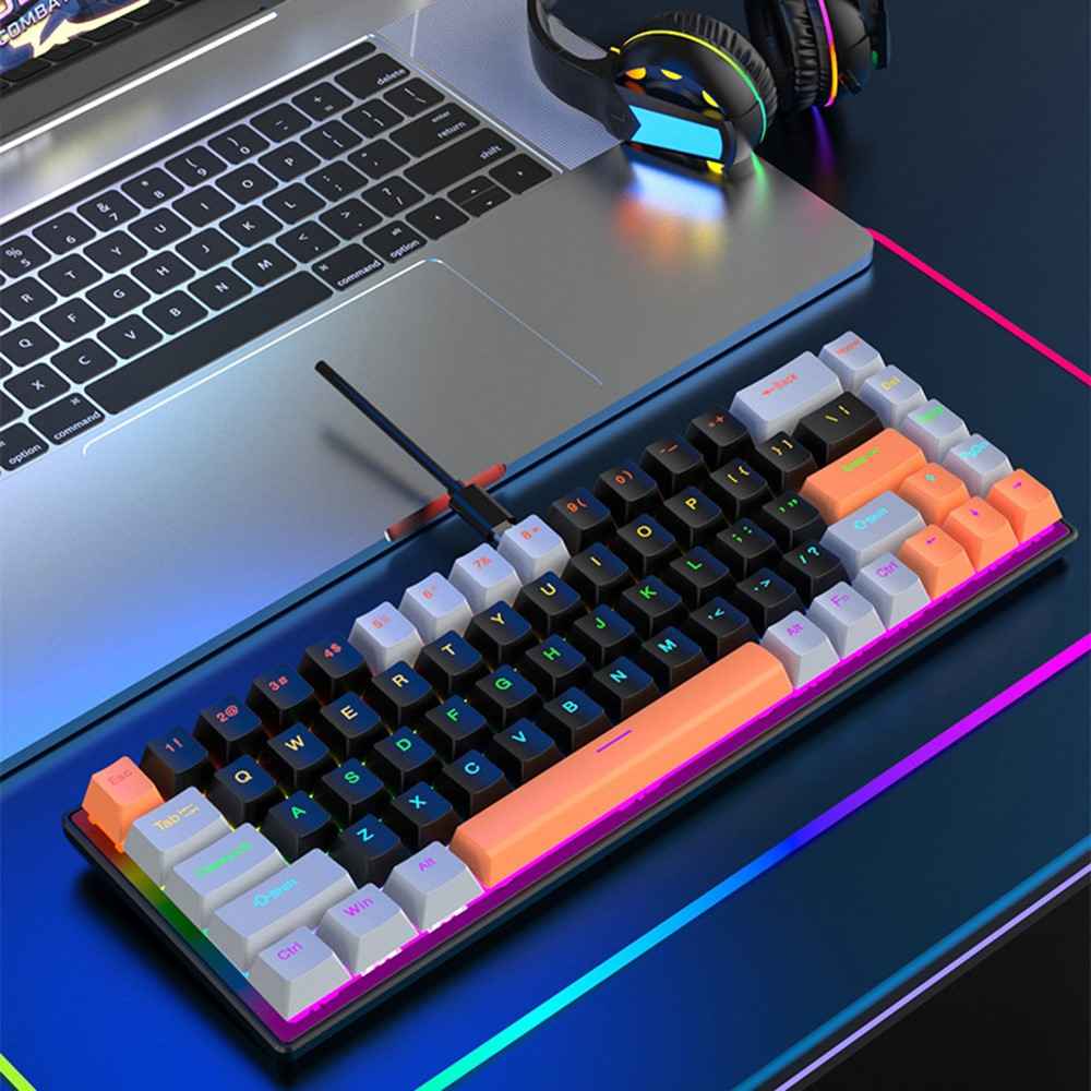 K68 Color Splicing Wired Keyboard 68-Key RGB Backlit Computer Office Gaming Keyboard - White+Blue