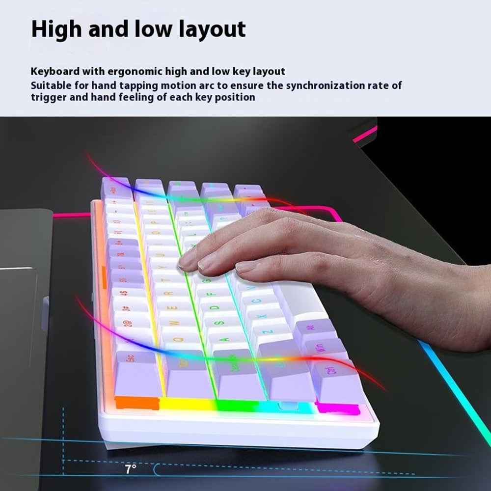 K68 Color Splicing Wired Keyboard 68-Key RGB Backlit Computer Office Gaming Keyboard - White+Blue